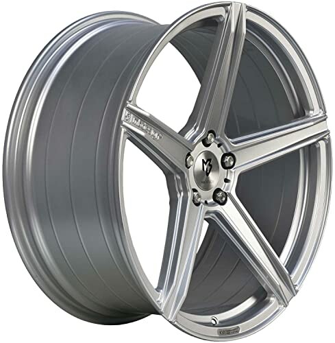 Silberne Leichtmetallfelge mit fünf Speichen.